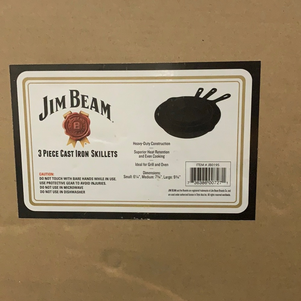 JIM BEAM 3 PIECE CAST IRON SKILLETS